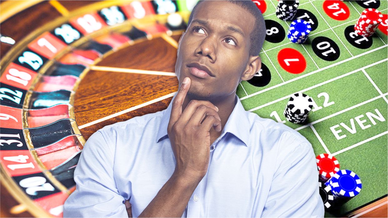 a black man thinking about gambling